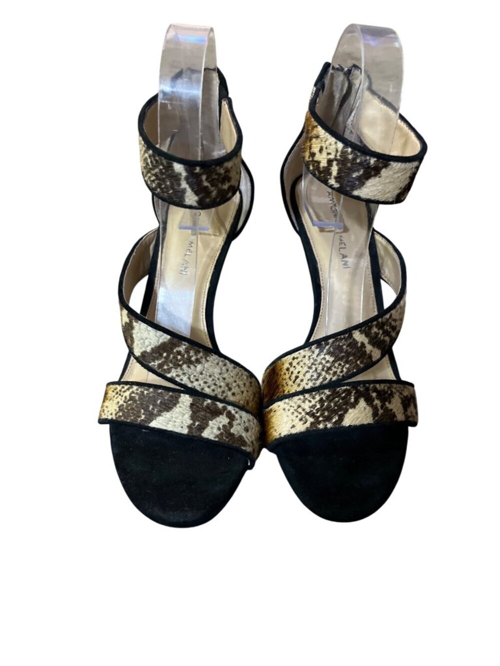 Antonio Melani Strappy Heels Animal Print Black Suede 8M Used - Picture 2 of 16